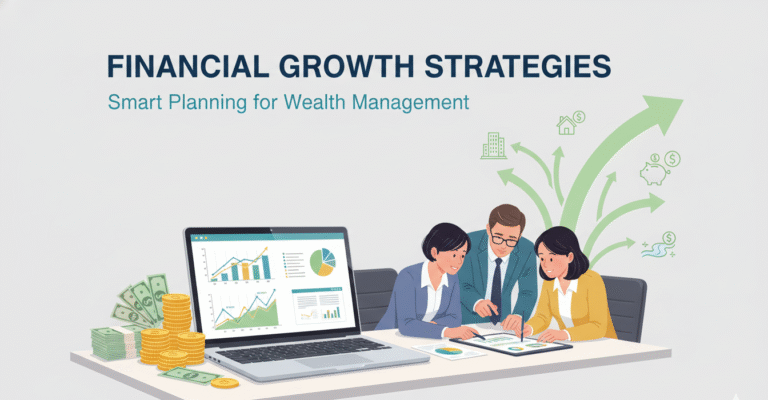 concept of financial growth strategies with charts, coins