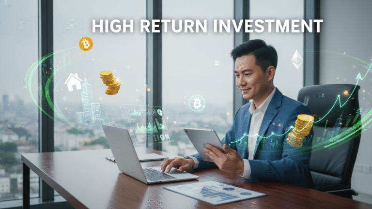 investor analyzing charts and assets for high return investment