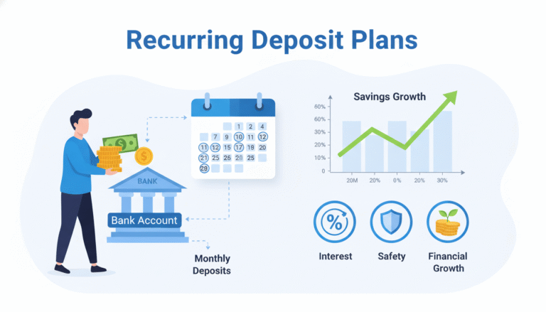 recurring deposit plans infographic showing monthly savings growth