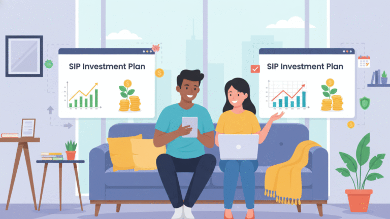 sip investment plan showing financial growth with charts and coins